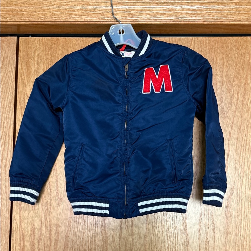 H&M Kids Blue Varsity Jacket with Red M Patch